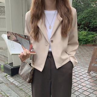 Plain Single-button Cropped Blazer