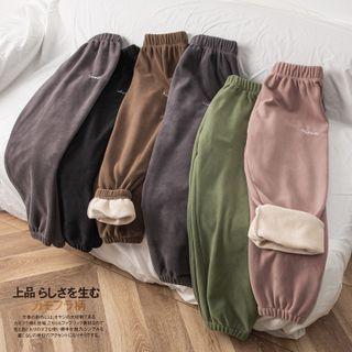 Lettering Embroidered Fleece Lined Sweatpants