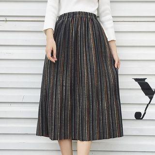 Striped Accordion Pleat Midi Skirt