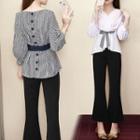 Set: 3/4-sleeve Blouse + Boot-cut Pants