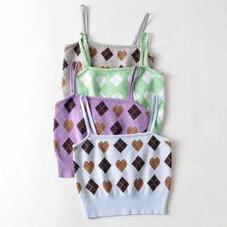 Argyle Print Knit Cropped Camisole Tops
