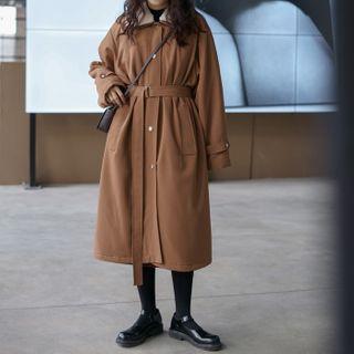 Collared Snap Button Padded Midi Coat
