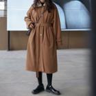 Collared Snap Button Padded Midi Coat