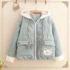 Cat Embroidered Corduroy Hooded Jacket