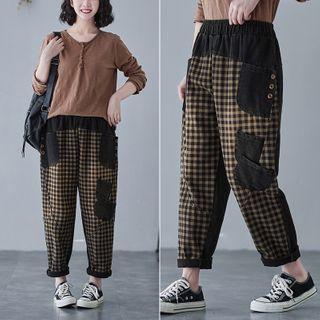 Gingham Panel Harem Jeans