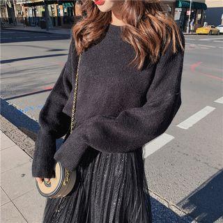 Plain Crew-neck Slit Sweater