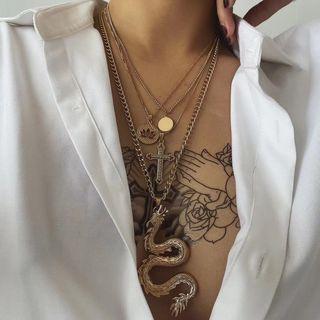 Dragon Pendant Layered Necklace 0448 - Gold - One Size