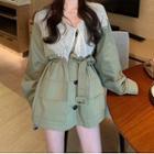 Lace Collared Tie-waist Button Coat