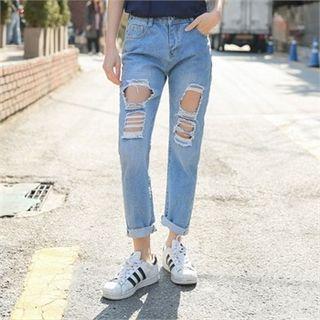 Rolled-up Distressed Jeans