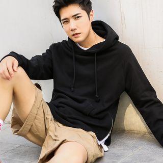 Hooded Pocket-front Zip-side Pullover