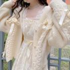 Long-sleeve Plain Bow Cable-knit Cardigan