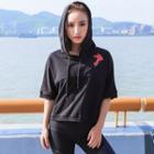 Embroidered Hooded Short-sleeve Sports Top
