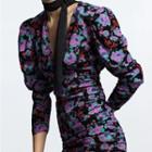 Puff-sleeve Floral V-neck Bodycon Dress