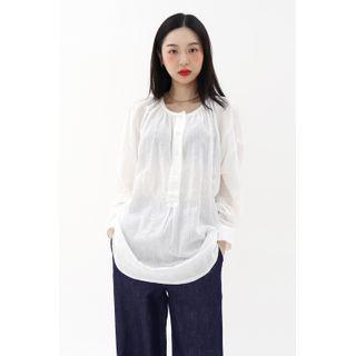 Round-neck Half-placket Tunic White - One Size