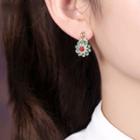 Retro Flower Rhinestone Dangle Earring 1 Pair - Red & Green - One Size