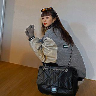 Couple Patched Baseball Jacket Gray - One Size