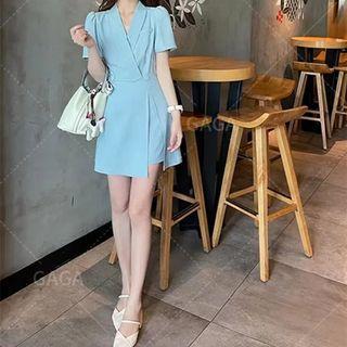 Set: Short-sleeve V-neck Blazer Dress + Shorts