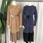 Long-sleeve Velvet Panel Midi Dress