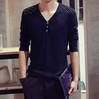 V-neck Long-sleeve Henley