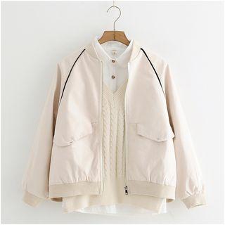 Stand Collar Zipper Baseball Jacket