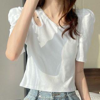 Puff-sleeve Cut-out T-shirt