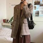 Double-breasted Gingham Blazer Light Coffee - One Size