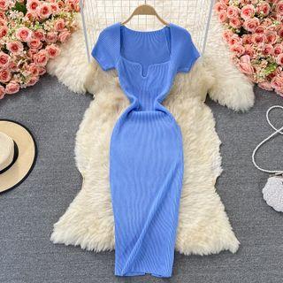 Short Sleeve Square Neck Knit Dress