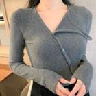 Long-sleeve Button T-shirt Gray - One Size