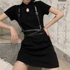 Short-sleeve Mandarin Collar T-shirt / Mini A-line Dress / Skirt / Belt