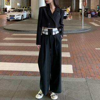 Cropped Double-breasted Blazer / Wide-leg Pants