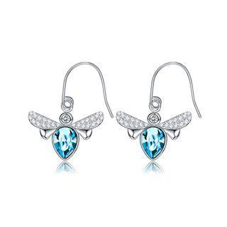 Fashion Elegant Little Bee Earrings With Blue Austrian Element Crystal Silver - One Size