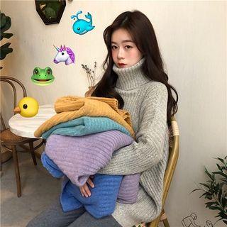 Plain Turtle-neck Long-sleeve Sweater