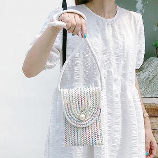 Contrast Stitching Woven Crossbody Bag