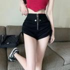 High Waist Zip Drawstring Shorts