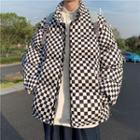 Couple Matching Checkerboard Padded Zip-up Jacket
