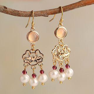 Faux Pearl Alloy Lock Dangle Earring