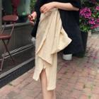 Tie-waist Asymmetric Straight Fit Midi Skirt