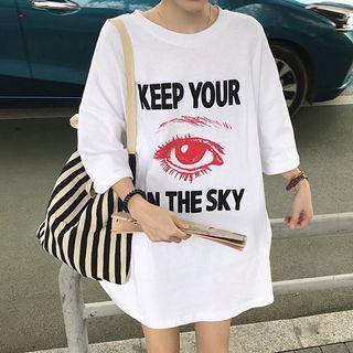Eye Print Elbow-sleeve T-shirt Dress