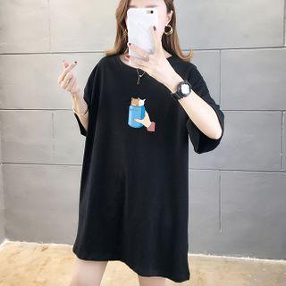 Cartoon Print Oversize Elbow-sleeve T-shirt