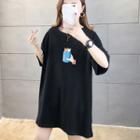 Cartoon Print Oversize Elbow-sleeve T-shirt