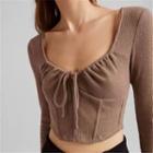 Long Sleeve Tie-front Knitted Crop Top