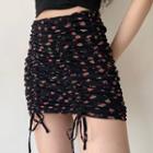 High-waist Drawstring Lace-up Floral Ruched Short Skirt