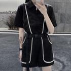 Contrast Trim Half-zip Short-sleeve Playsuit