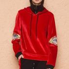 Mock Two-piece Turtleneck Print Velvet Hoodie