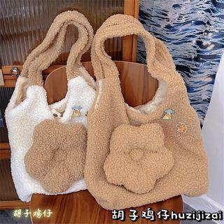 Floral Fleece Tote Bag / Bag Charm / Set