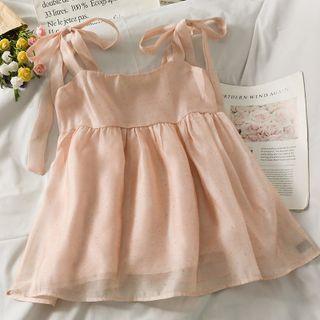 Ribbon-strap Loose Peplum Top Pink - One Size