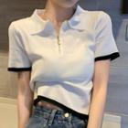 Short-sleeve Knitted Cropped Polo-shirt