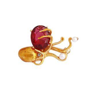 Fashion And Creative Plated Gold Octopus Brooch With Red Cubic Zirconia And Imitation Pearls Golden - One Size