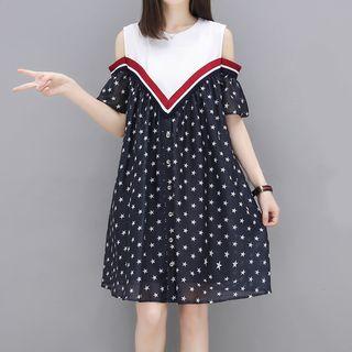 Cutout Shoulder Star Panel A-line Dress