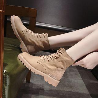 Lace Up Canvas Short Boots